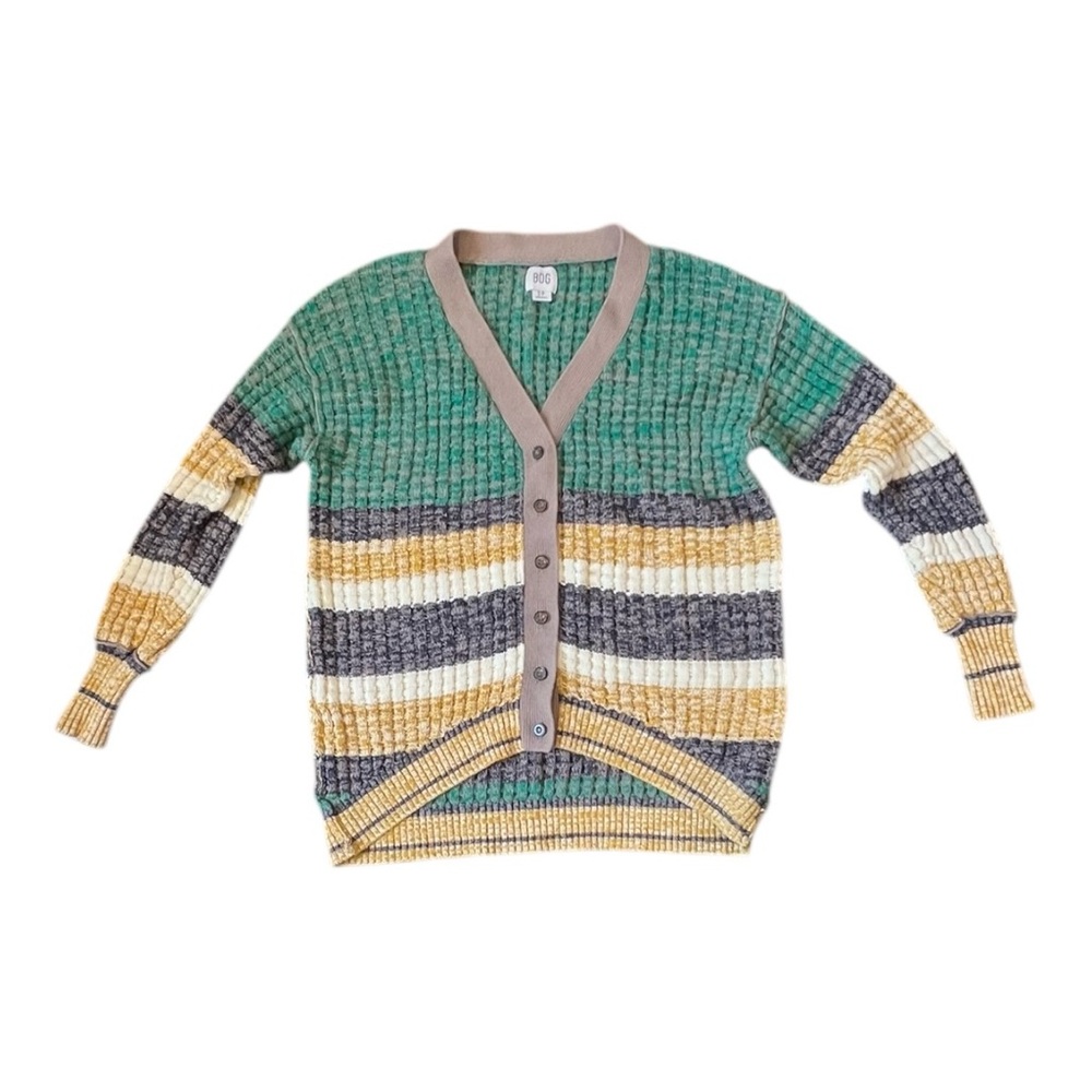 BDG Urban Outfitters Yellow Green Grey Kellan Striped V Neck Cardigan Size Small